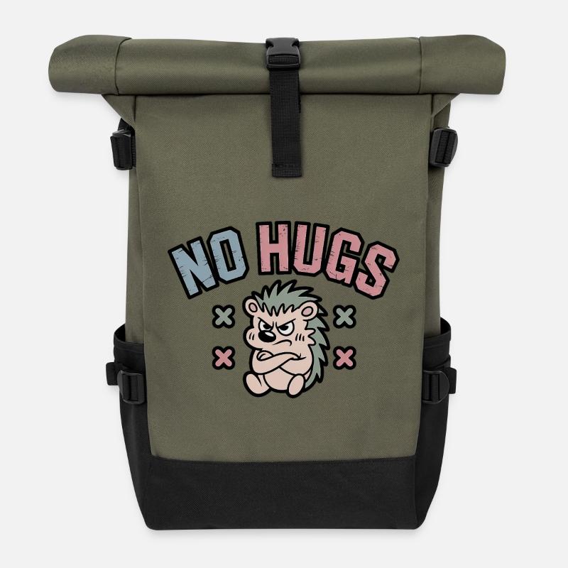 No Hugs Hedgehog süßer Igel - Rolltop Rucksack - Olive/Schwarz
