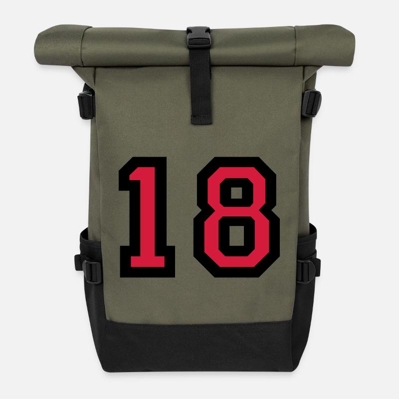 The number 18 - number eighteen - Roll Top Backpack - olive/black