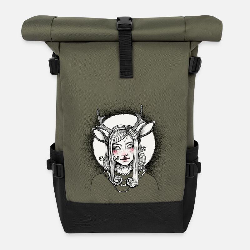 Hipster Hirsch Mädchen - Rolltop Rucksack - Olive/Schwarz