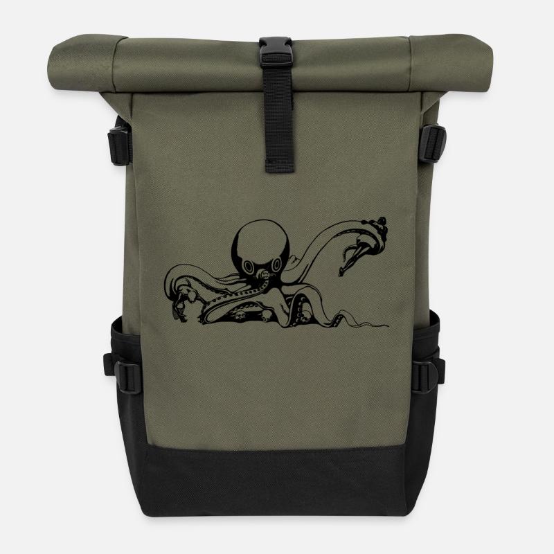 tintenfisch giant octopus krake kalmar sepien fish - Rolltop Rucksack - Olive/Schwarz