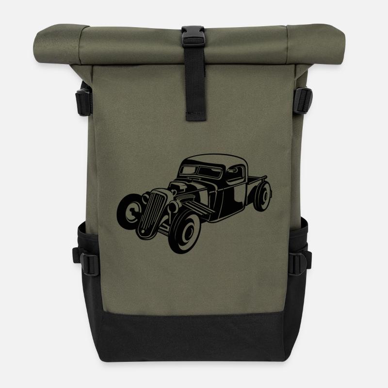 Hot Rod / Rat Rod 08_white - Roll Top Backpack - olive/black