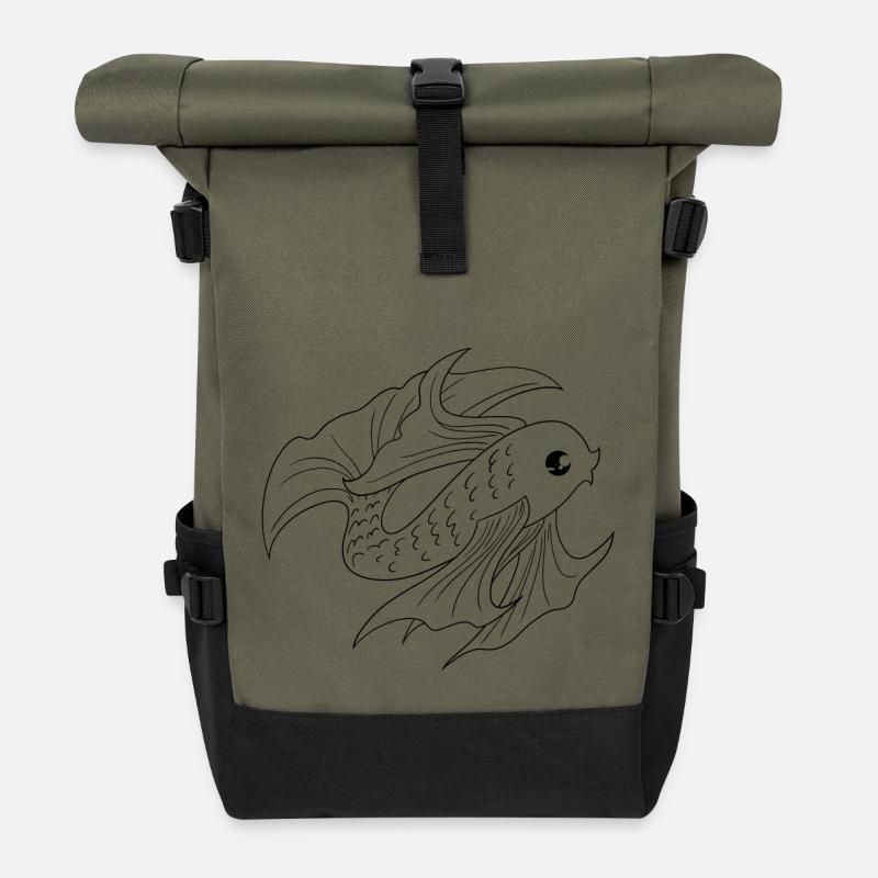fish 2 - Roll Top Backpack - olive/black