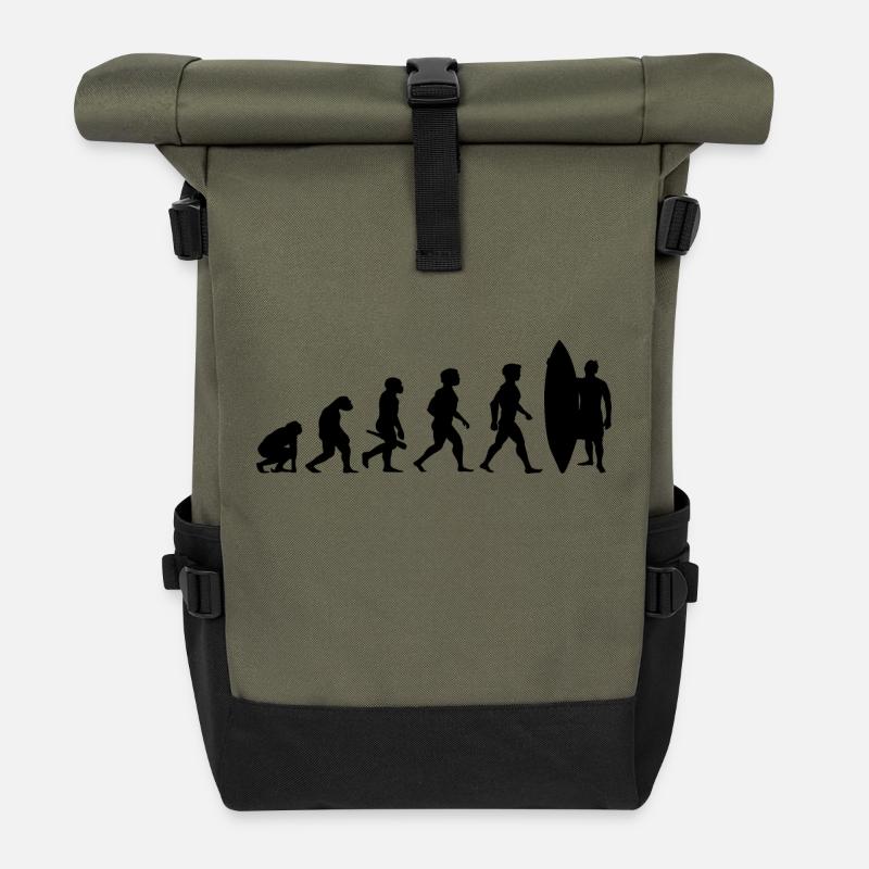Evolution Surfing Surfer Surfboard Wellenreiten - Rolltop Rucksack - Olive/Schwarz