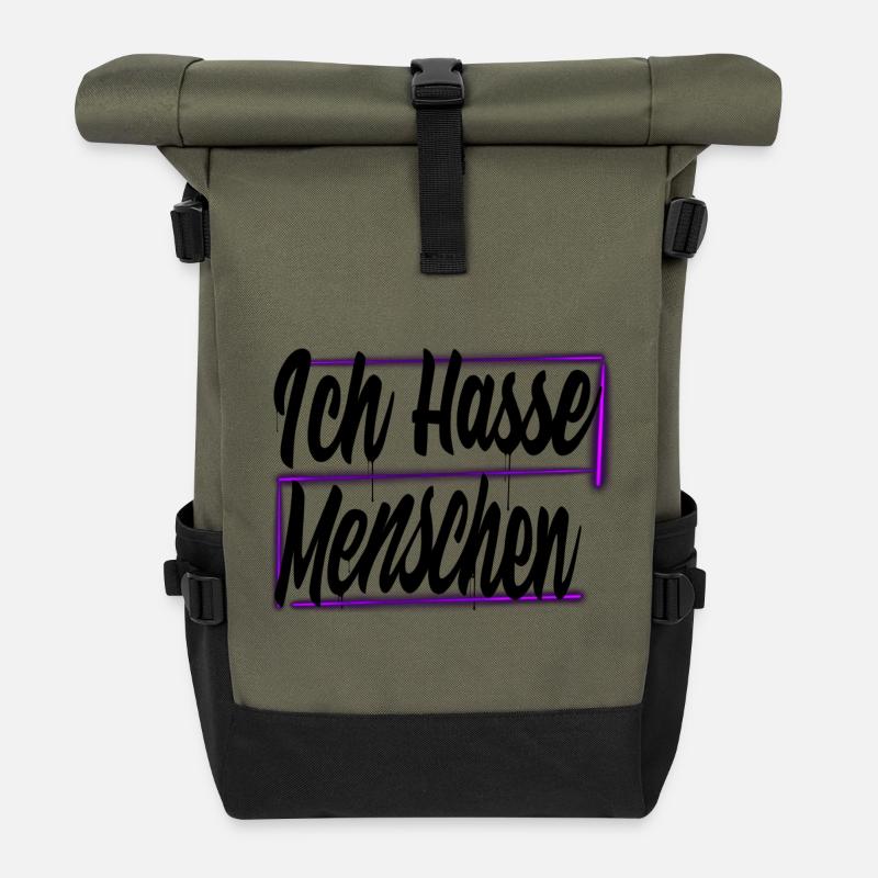Ich hasse Menschen - Rolltop Rucksack - Olive/Schwarz