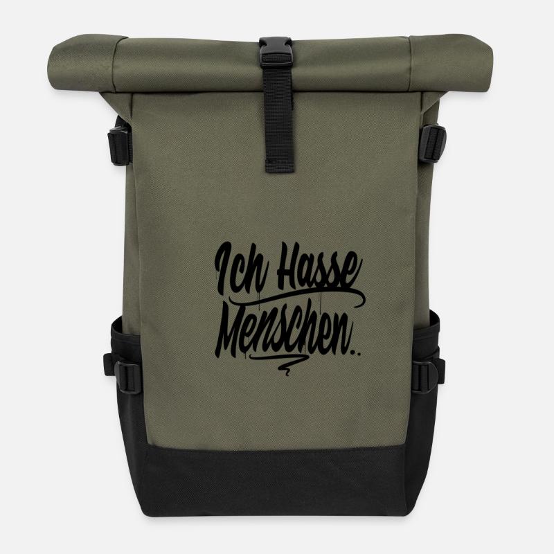 Ich hasse Menschen - Rolltop Rucksack - Olive/Schwarz