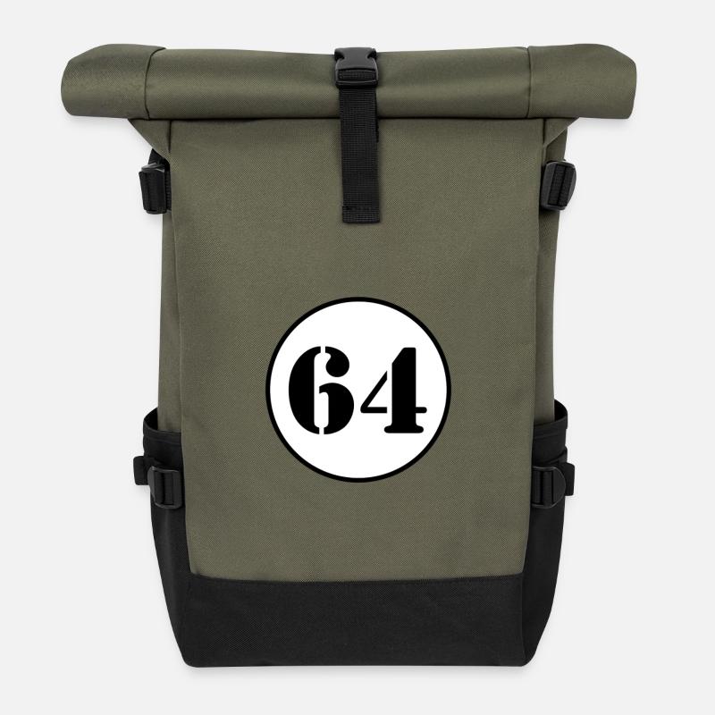 NUMBER 64 sixty four birthday gift - Roll Top Backpack - olive/black