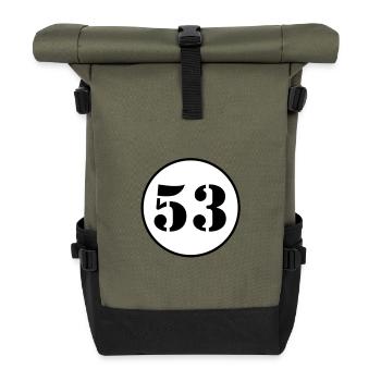 NUMMER 53 Dreiundfünfzig Geburtstag Geschenk - Rolltop Rucksack - Olive/Schwarz - Vorne