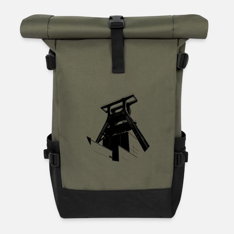 Förderturm Zeche in Schwarz Weiß - Rolltop Rucksack - Olive/Schwarz