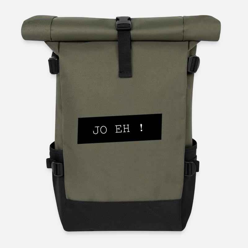 JO EH Typo auf Schwarz - Rolltop Rucksack - Olive/Schwarz