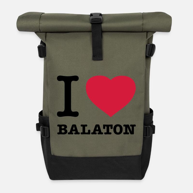 I LOVE BALATON Ungarn - Rolltop Rucksack - Olive/Schwarz
