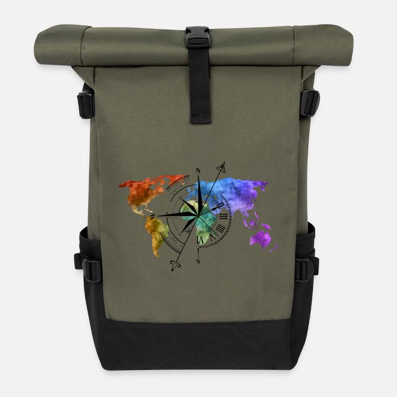 Boussole globe-trotter - Sac à dos roll top - olive/noir
