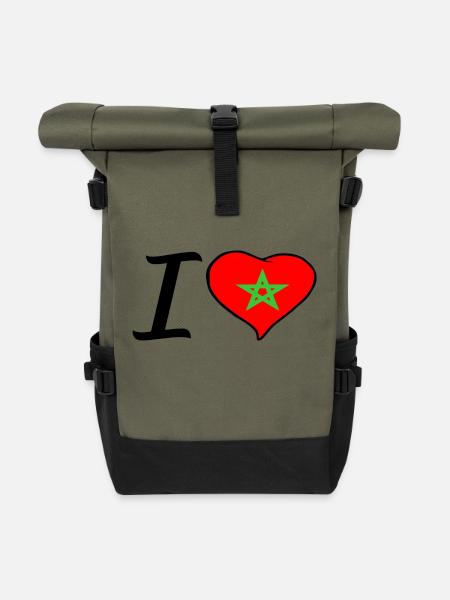 Ich Liebe Marokko Herz - Rolltop Rucksack - Olive/Schwarz