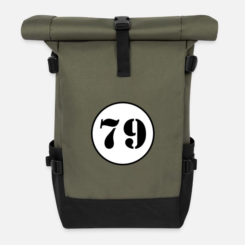 NUMMER 79 Neunundsiebzig Geburtstag Geschenk - Rolltop Rucksack - Olive/Schwarz