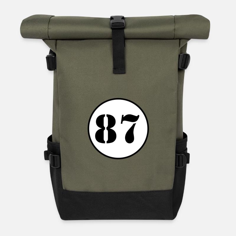 NUMBER 87 eighty seven birthday gift - Roll Top Backpack - olive/black