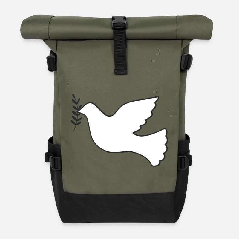 Friedenstaube mit Zweig - Rolltop Rucksack - Olive/Schwarz