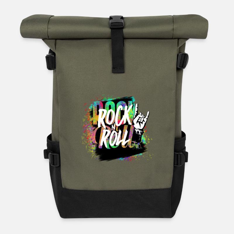 Rock n Roll Farbexplosion - Rolltop Rucksack - Olive/Schwarz