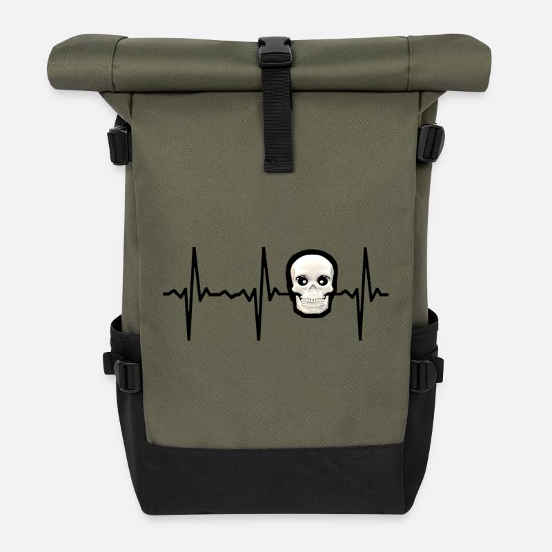 Schädel Skelett Skeleton Körper Puls Pulsschlag - Rolltop Rucksack - Olive/Schwarz