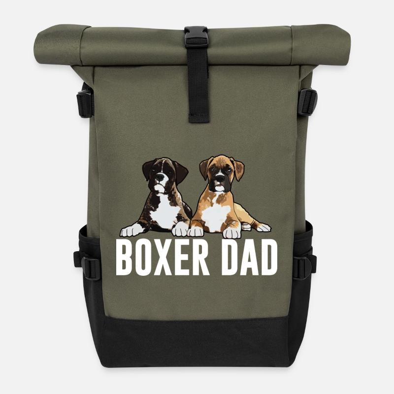 Boxer Hund Boxer Papa - Rolltop Rucksack - Olive/Schwarz