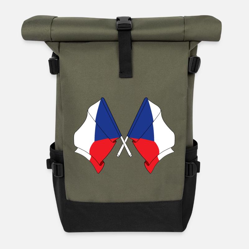 Zwei Flaggen Tschechien - Rolltop Rucksack - Olive/Schwarz
