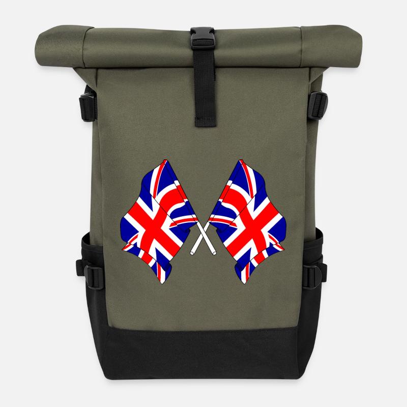 Deux drapeaux de la Grande-Bretagne - Sac à dos roll top - olive/noir