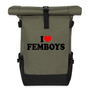 I love femboys - Rolltop Rucksack - Olive/Schwarz - Vorne