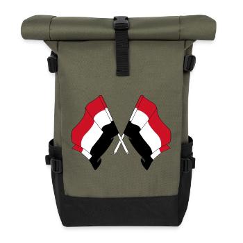 Zwei Flaggen aus dem Jemen gekreuzt - Rolltop Rucksack - Olive/Schwarz - Vorne