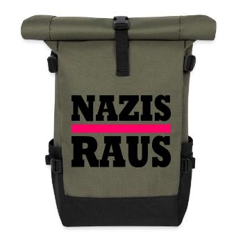 Nazis raus - Rolltop Rucksack - Olive/Schwarz - Vorne