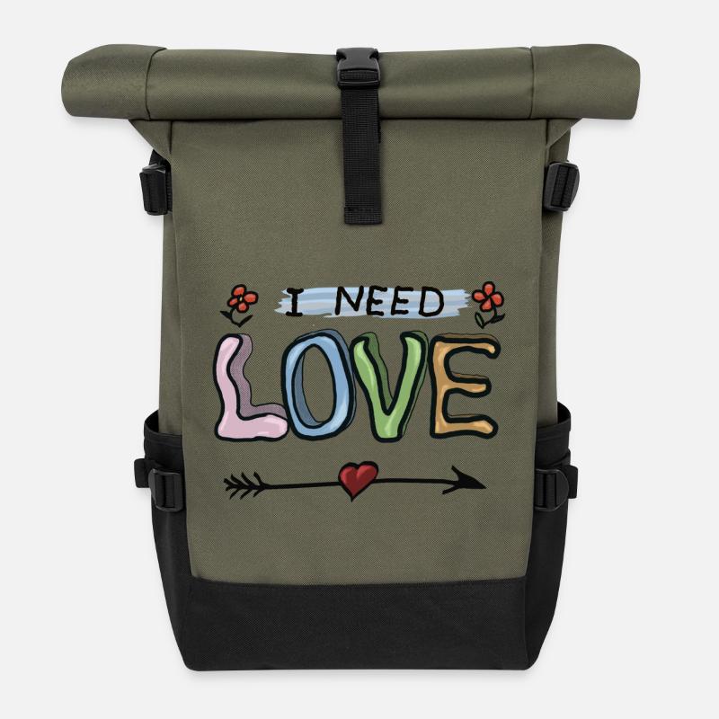 Love - Roll Top Backpack - olive/black