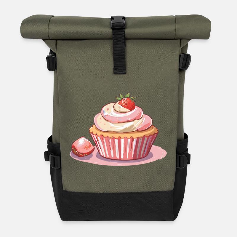 Cupcake Strawberry - Rolltop Rucksack - Olive/Schwarz