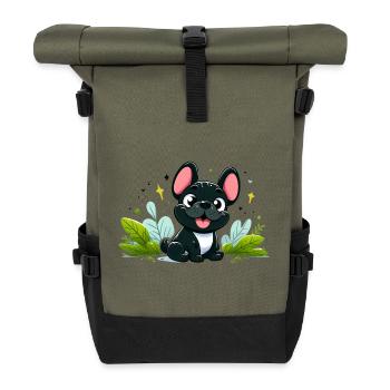 French Bulldog 4 - Roll Top Backpack - olive/black - Front