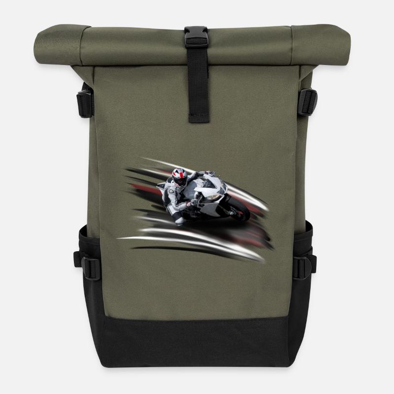 Motocyclette - Sac à dos roll top - olive/noir