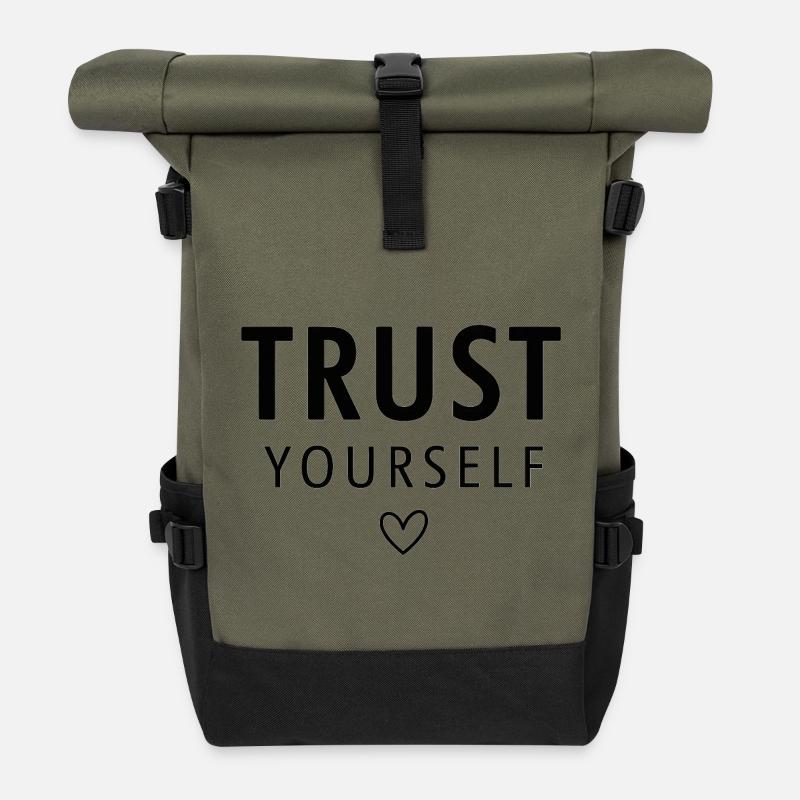 Empowering Trust Yourself Typography - Roll Top Backpack - olive/black