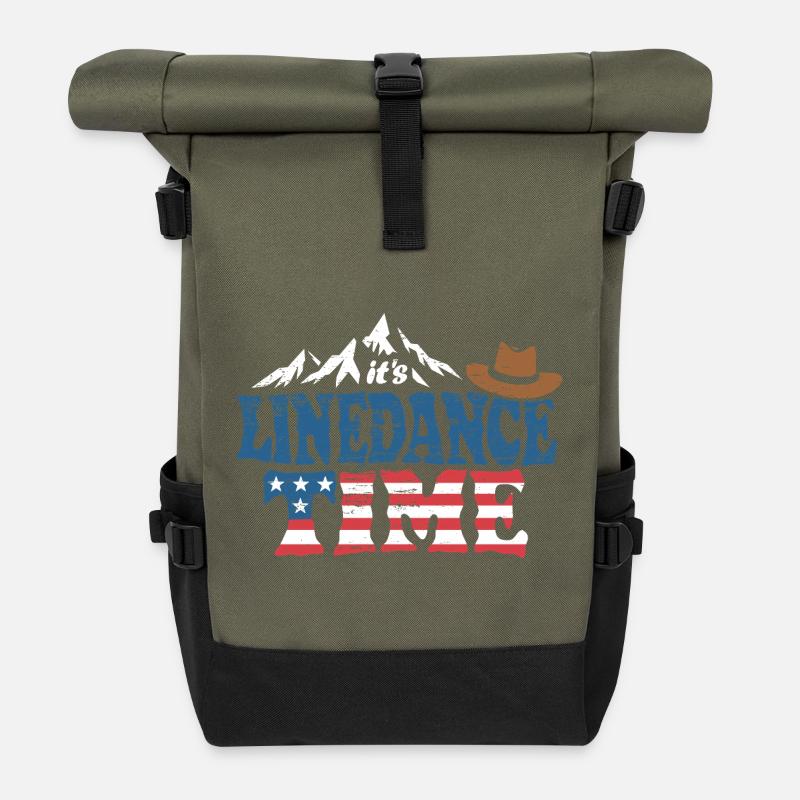 It's linedance time, Linedancing, Country USA - Rolltop Rucksack - Olive/Schwarz