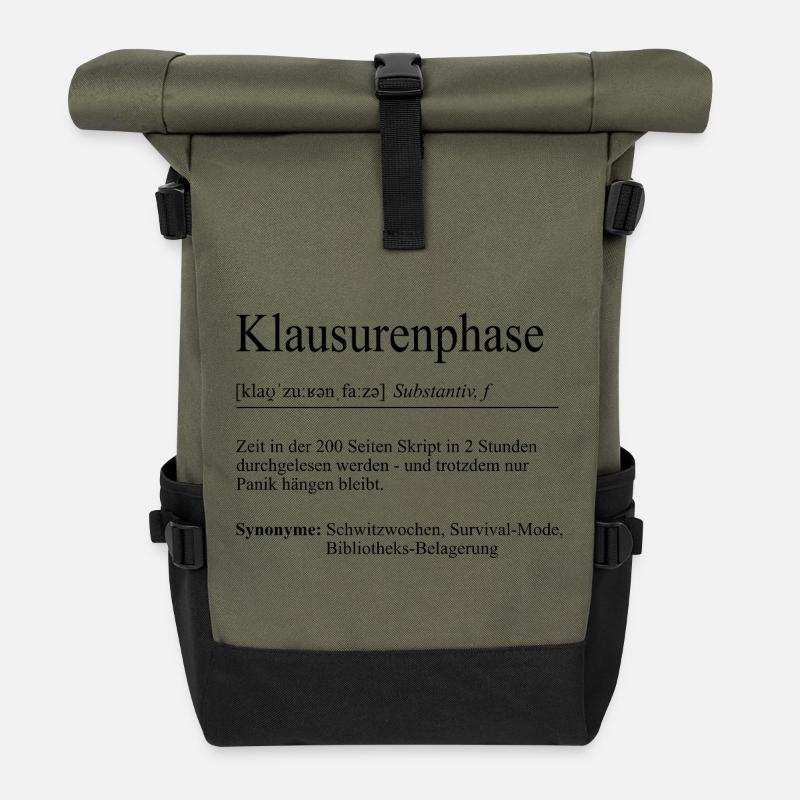 Unispruch "Klausurenphase" Geschenk, Studenten - Rolltop Rucksack - Olive/Schwarz