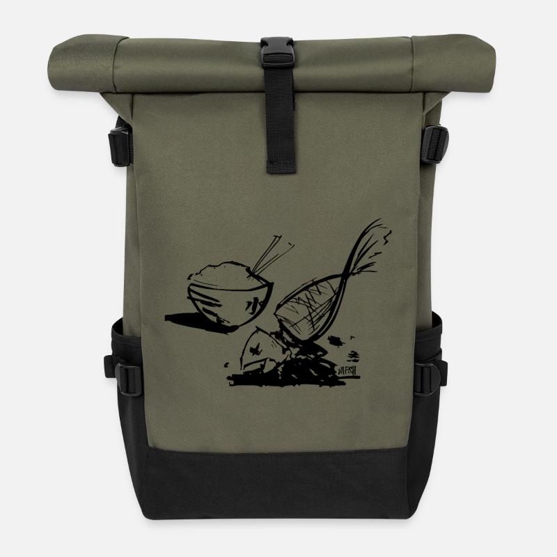 Fish and rice - Roll Top Backpack - olive/black