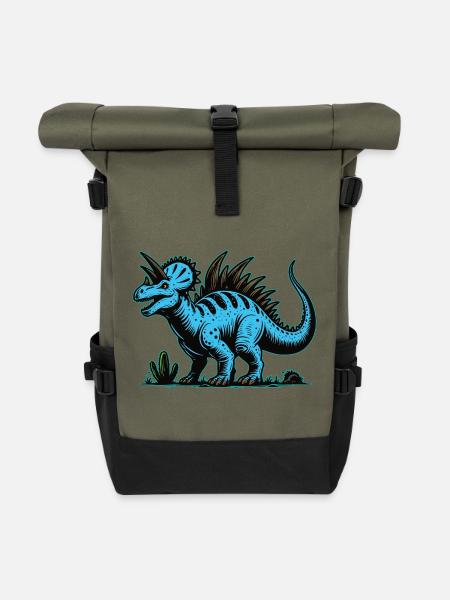 Blauer Mutanten Dinosaurier Design - Rolltop Rucksack - Olive/Schwarz