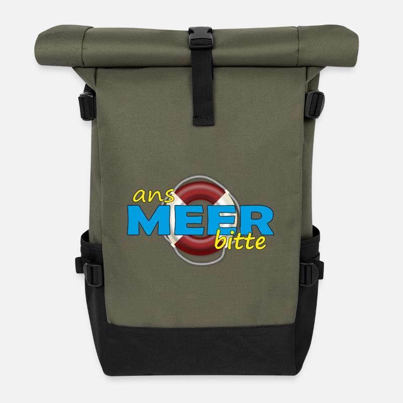ANS MEER BITTE - Rolltop Rucksack - Olive/Schwarz