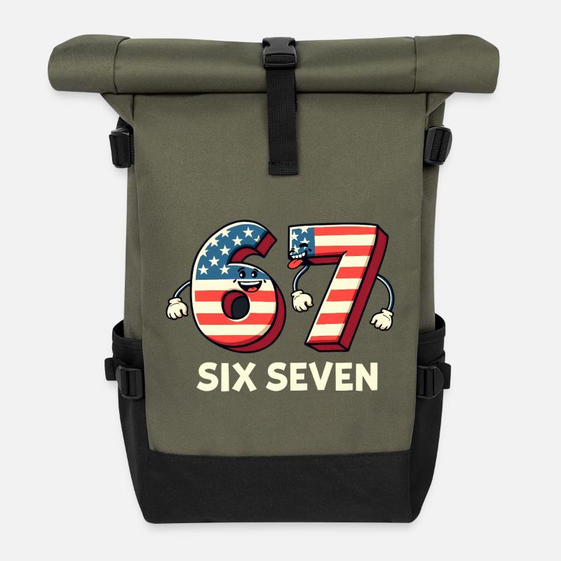US Flag 67 Memes Six Seven - Rolltop Rucksack - Olive/Schwarz