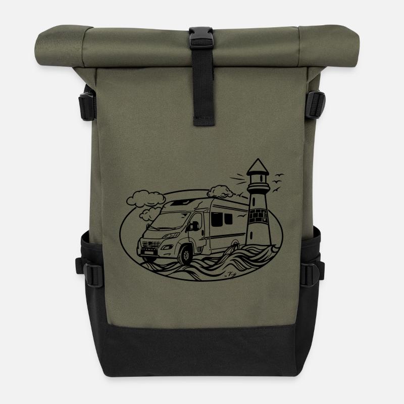 Wohnmobil am Meer - Rolltop Rucksack - Olive/Schwarz
