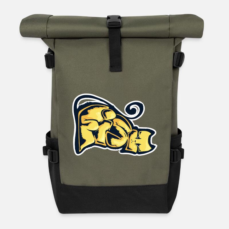 Fish, a drawn word - Roll Top Backpack - olive/black