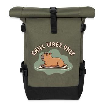 Chill Vibes Only Capybara Watershine - Roll Top Backpack - olive/black - Front