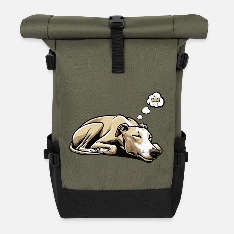 Whippet Windhund Whippets Windhundbesitzer - Rolltop Rucksack - Olive/Schwarz