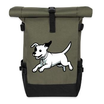 Playful Dog Cartoon - Roll Top Backpack - olive/black - Front