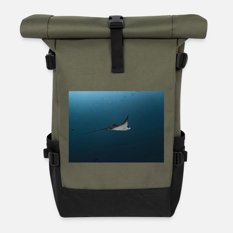 Manta Glide Over Ocean Abyss - Roll Top Backpack - olive/black