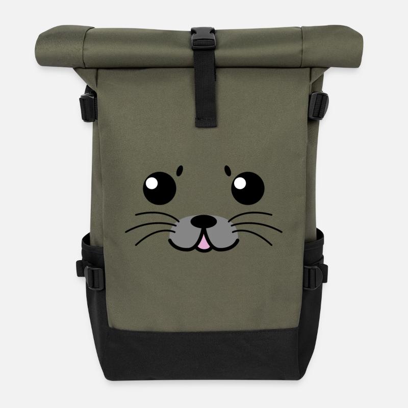 Robbenbaby (Welpen) - Rolltop Rucksack - Olive/Schwarz