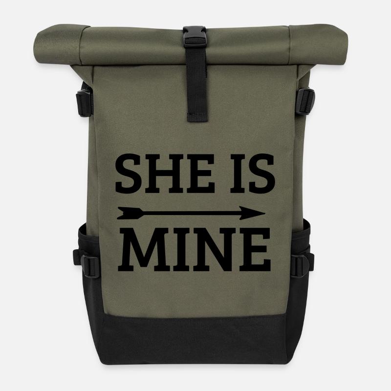 she is mine - Roll Top Backpack - olive/black