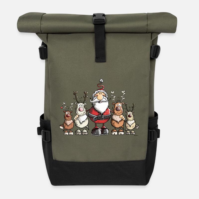 Père Noël avec des rennes - Sac à dos roll top - olive/noir