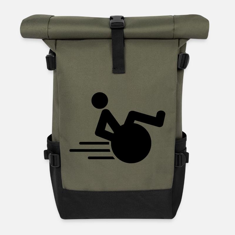 Rollstuhlfahrer macht einen Wheelie Fast Roller # - Rolltop Rucksack - Olive/Schwarz