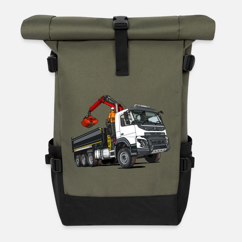 LKW mit Kran - Rolltop Rucksack - Olive/Schwarz