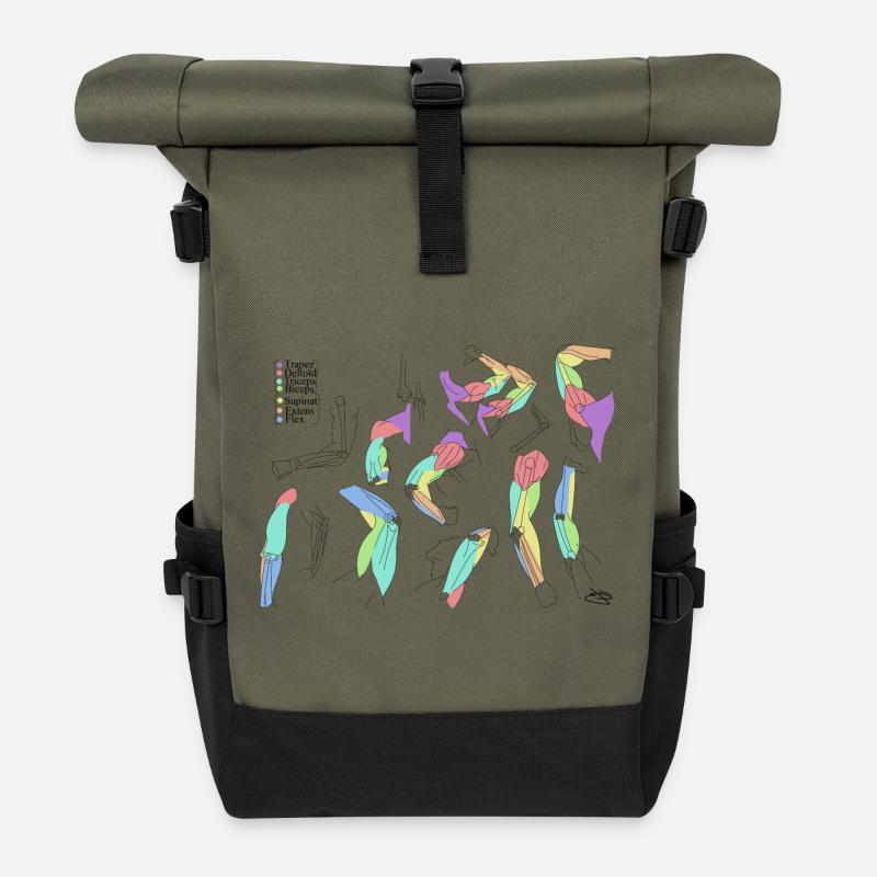 Colorful Abstract Scarves - Roll Top Backpack - olive/black